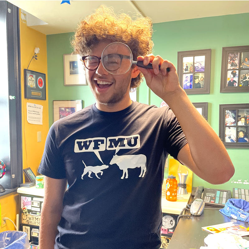 White Woof-Moo Logo on Black T-Shirt