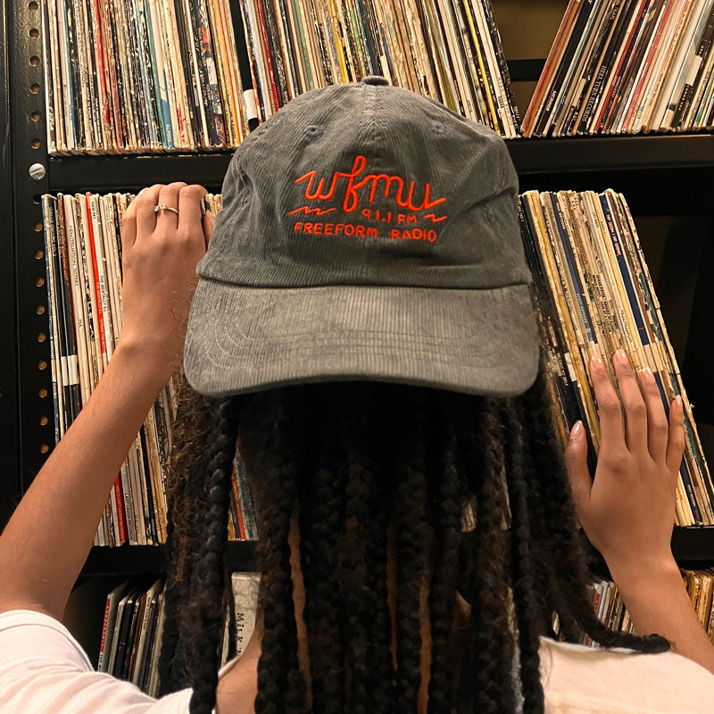 WFMU Embroidered Corduroy Cap - Olive with Red Embroidery