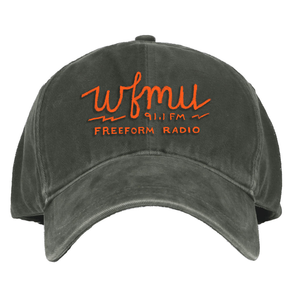 WFMU Embroidered Corduroy Cap - Olive with Red Embroidery