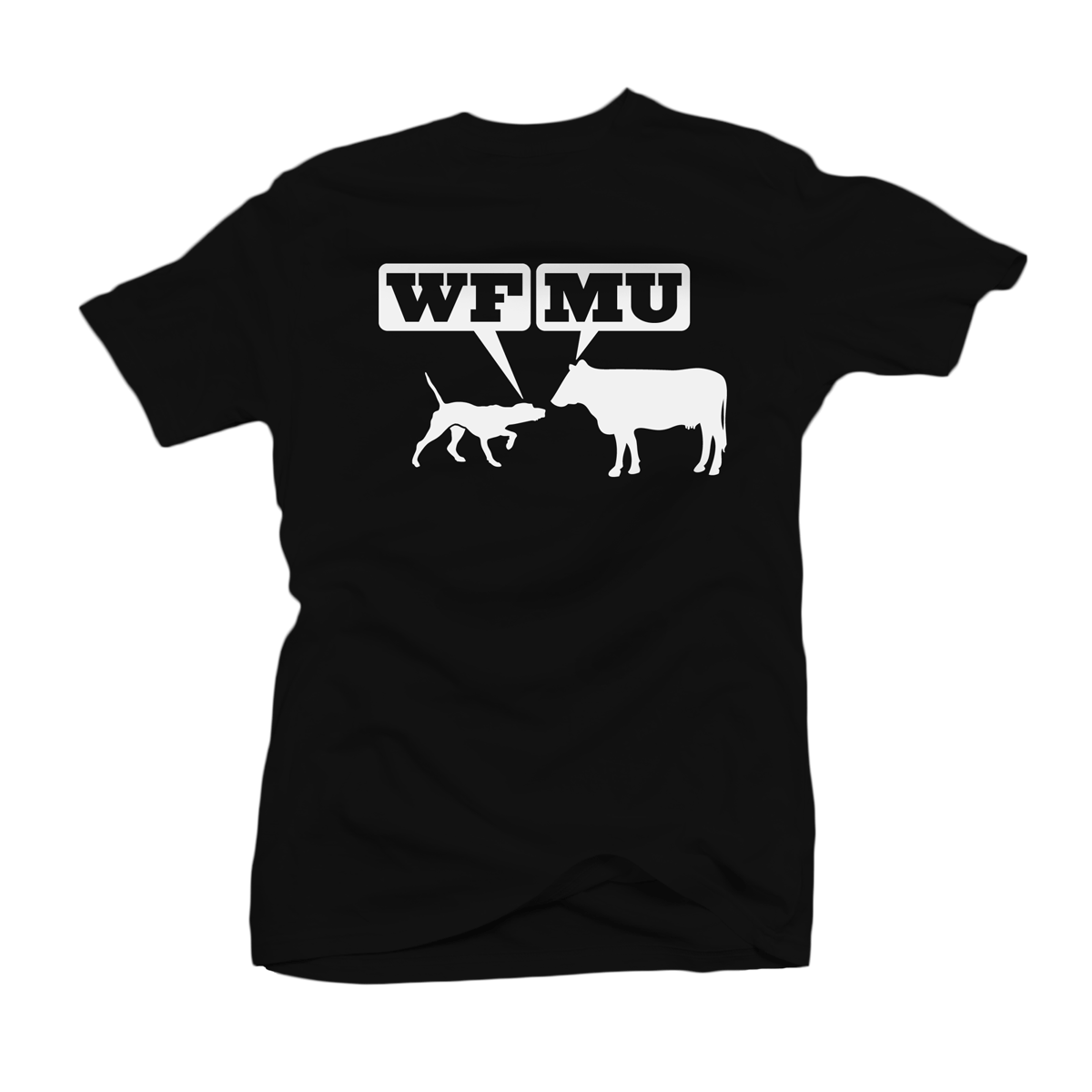 White Woof-Moo Logo on Black T-Shirt