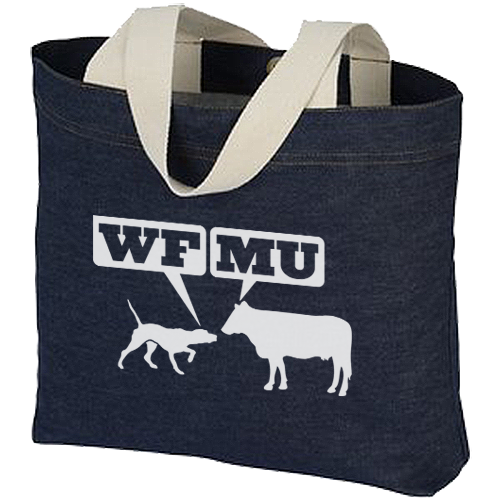 Denim Tote Bag with White Woof-Moo Logo
