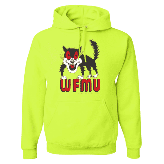 LIMITED EDITION - Gary Panter's Scary Cat on a Safety Yellow Hooded Sweatshirt