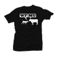 A Classic Back in ALL Sizes! White Woof-Moo Logo on Black T-Shirt